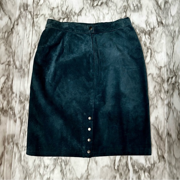 Sarah Taylor Collections 70s 80s Womens Sz 12 Green Suede Skirt Mossy Twilight - Picture 3 of 8